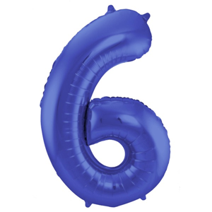 Blauwe Metallic Mat Folieballon Cijfer 6